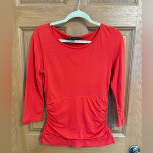 Tribal shirt 3/4 sleeve womens medium red ruched  casual staple capsule wardrobe